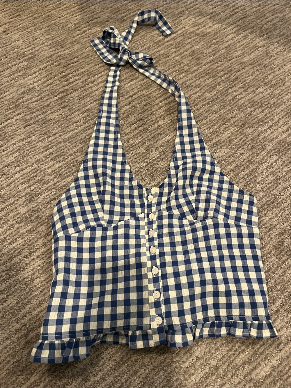 Nectar Clothing Womens Blue and White Gingham Halter Crop Top size small